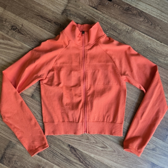Fabletics Cropped Rib Full Zip Size XS Orange - Picture 3 of 4